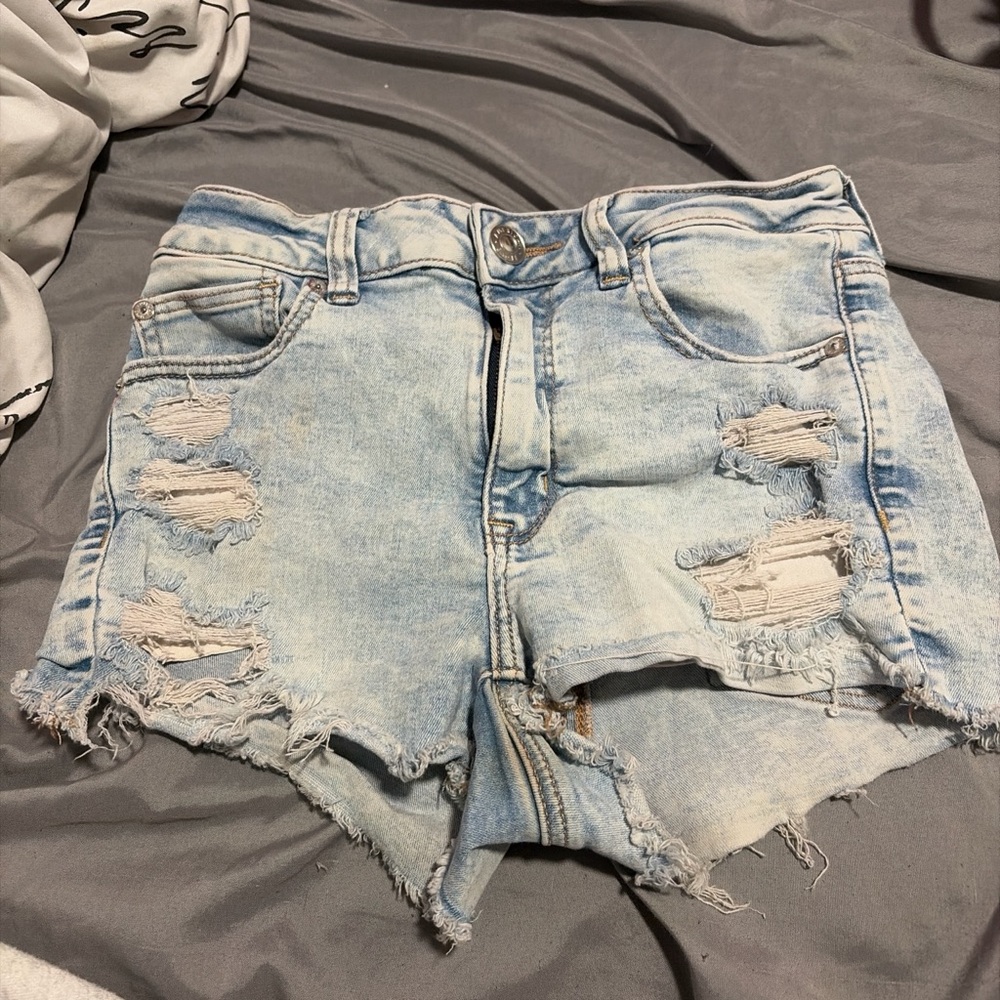 Distressed Light Blue Denim Shorts